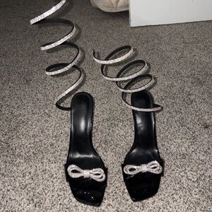 Black Heels with Rhinestone Spiral Straps